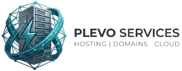 Logo of Plevo Services with server design and text on a white background